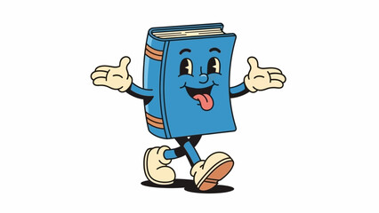 Happy Cartoon Book Character Walking with Open Arms, Fun Education Concept