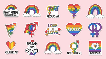 LGBTQ Pride Stickers and Symbols Vector Collection for Graphic Design