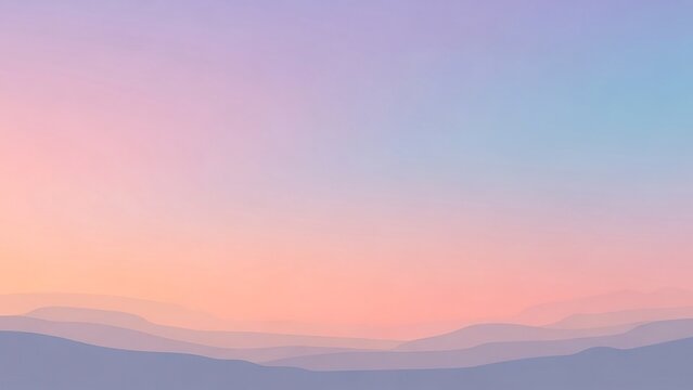 Serene landscape with layers of mountains blending into a soft pastel sky