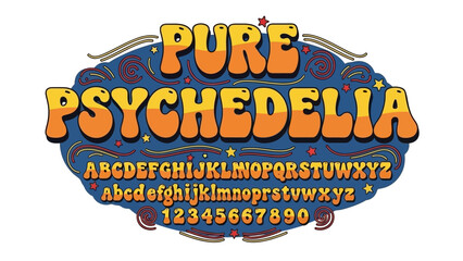 Vibrant Retro Psychedelic Typography with Colorful Bubble Letters and Numbers