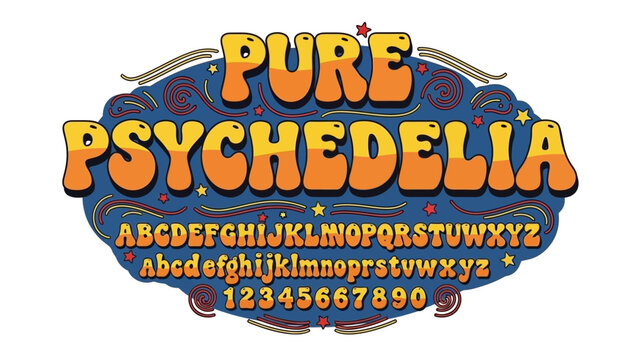 Vibrant Retro Psychedelic Typography with Colorful Bubble Letters and Numbers