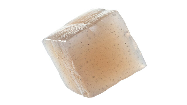 Isolated konjac cube showcasing its unique gelatinous texture against a pristine white background