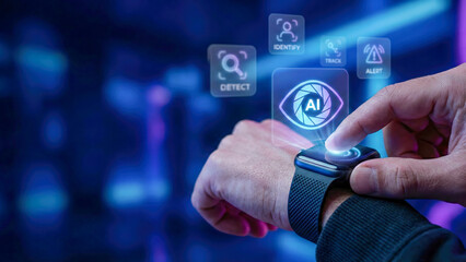 AI no code automation concept wearable technology digital interface futuristic glow