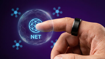 Ai finger touch no code automation concept network bubble hologram glow