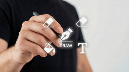 Concept automation ai no code digital draw tool concept with hand using stylus ai automation for no code design interface and creative workflow