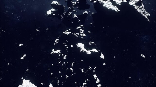remote prospecting mission scanning asteroid for metallic ore, drilling rigs and tethered platforms imagined beyond frame, focus on resource maps, sample cores
