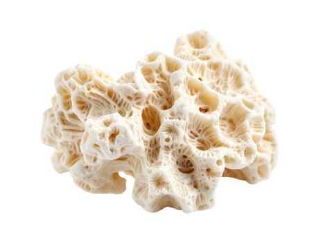 Intricate, textured, light-colored organic formation on black background