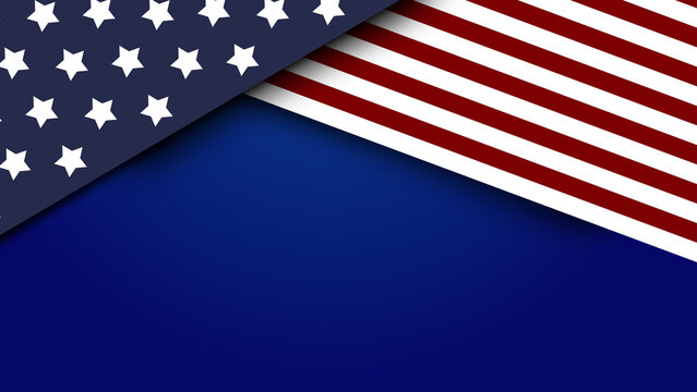 Design of two American flags overlapping on a blue background with red and white stripes