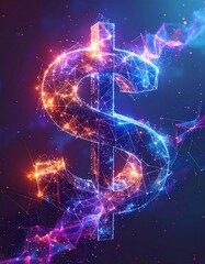 Digitally rendered dollar sign with glowing networks on dark backdrop