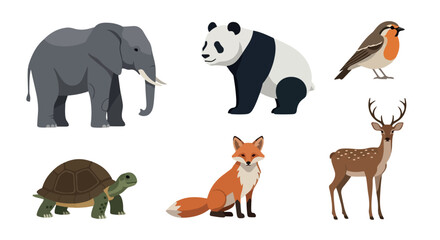 Elephant, panda, bird, fox, deer animal set with transparent background © Pandaman1102