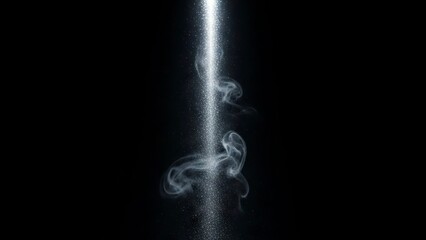 A vertical streak of light with smoke swirls in a dark space