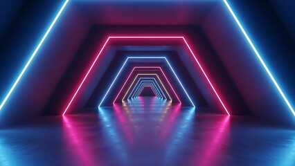 Fototapeta premium Futuristic neon lit tunnel with blue and pink lights 3