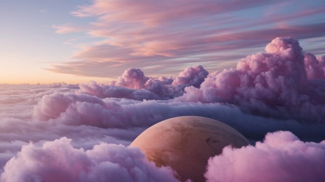 Dreamy Pink Clouds in a Surreal Cosmic Sky