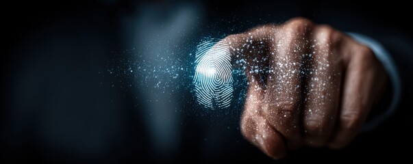 Businessman uses biometric fingerprint security system for secure access and authentication in the office environment