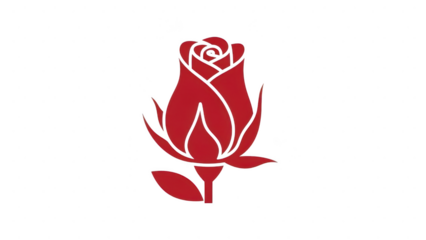 Red rose symbol isolated on transparent background, romantic and elegant design element