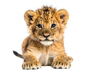 Obraz premium Adorable lion cub with soft fur, big curious eyes, and faint mane