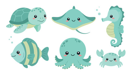 Obraz premium Sea creatures collection with transparent background