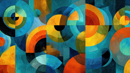 Vibrant Abstract Geometric Circles and Arcs in a Dynamic Composition.