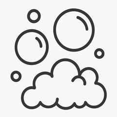 Effervescent Soap Bubble Icon and Foam Line Vector Symbols, Clean Water Suds and Carbonated Drink Sparkle Elements Isolated on White Background