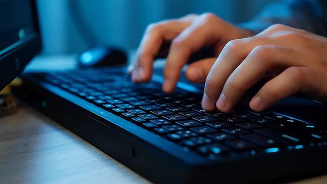Hands typing on a computer keyboard