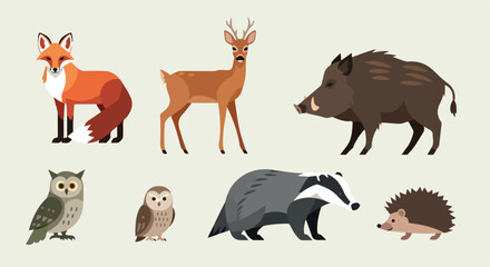 Fototapeta premium Forest animals collection with transparent background