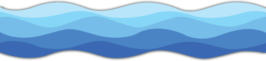 Horizontal blue abstract wave background with layered paper cut style vector illustration
