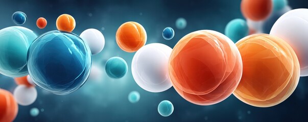 Colorful molecular spheres in a close-up 3D render illustrating chemistry and science