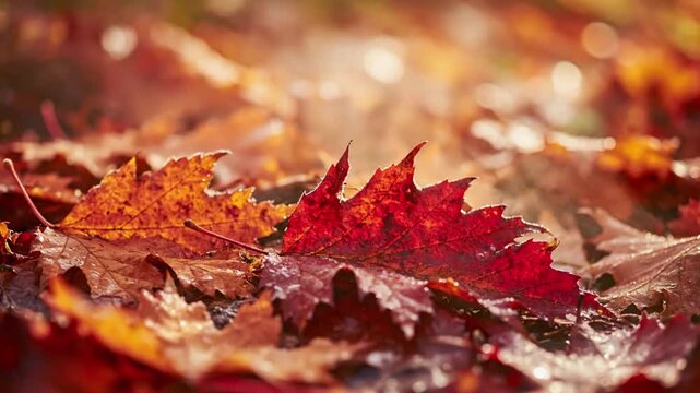 Textural Autumn Details An intimate focus on the intricate textures and organic patterns found in decaying autumn leaves and forest elements.