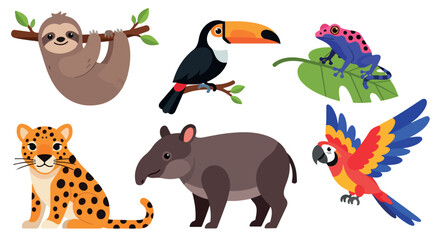 Fototapeta premium Rainforest animals collection with transparent background