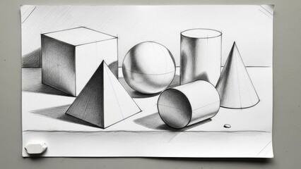 Geometric Shapes Still Life Drawing: Cube, Sphere, Cone, Cylinder