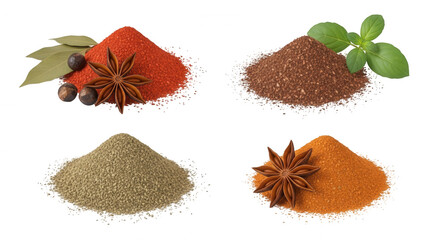 Spice piles star anise bay leaf and spices culinary ingredient transparent background