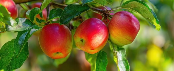 Obraz premium The Apples on a Sunlit Branch in a Lush Orchard Ready for Harvest