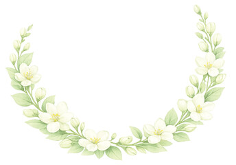Watercolor jasmine half floral wreath isolated on transparent background © nnteam