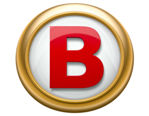 Red Letter B in Gold Circle.