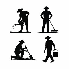 Farmer Silhouette Icon Set &ndash; Gardening & Field Work Poses