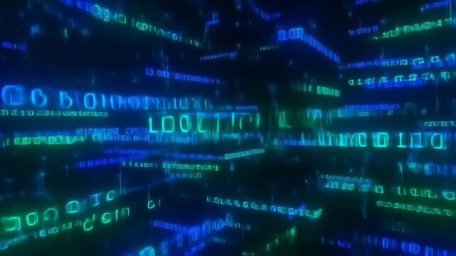 binary code background, dark blue