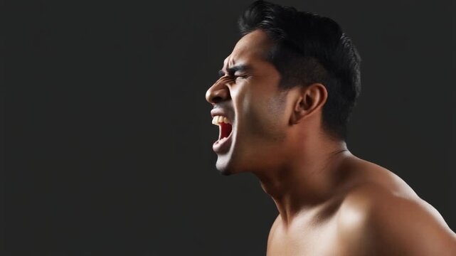 Profile Side Shot of Person Shouting with Intense Emotional Expression