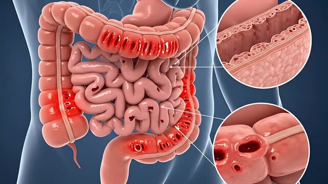 Detailed 3 D Animation of Human Small Intestine with Close Up Views of Villi Structure and Function