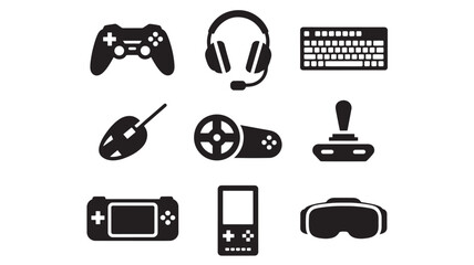 Collection of gaming accessories and devices displayed together, showcasing various gaming peripherals and gadgets in a clean and minimalist setting