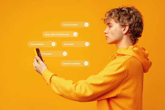 Young person holds phone with ideas for virtual assistance and programming support