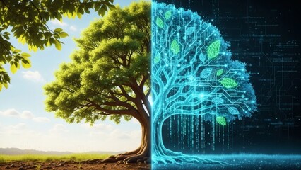 digital and natural combination of tree