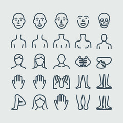 Human Body Parts Icon Set &ndash; Minimal Line Anatomy Symbols