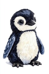 Fototapeta premium A baby penguin, isolate on white background, with fluffy down feathers and a curious look.
