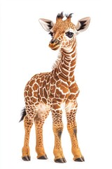 Obraz premium A cute baby giraffe, isolate on white background, radiating innocence and charm.