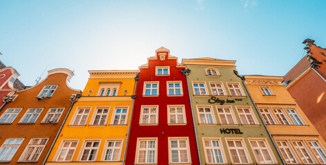 Gdansk with Motlawa river in Poland. Old town colourful house with saint Marys church i main square. © Zedspider