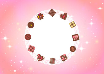 バレンタインデー キラキラ背景チョコレートのフレーム　文字デザインなし