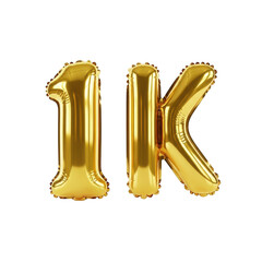 3d rendered gold balloons spelling '1k'