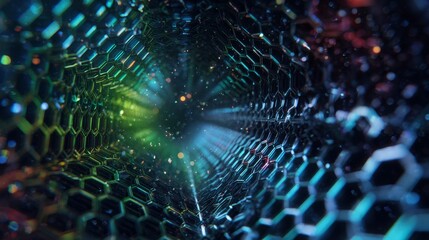Warp Speed Hexagonal Tunnel with Light Trails and Motion Blur