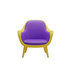 3d rendered modern armchair with purple cushion