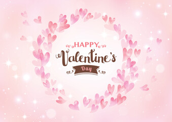 バレンタインデー キラキラ背景の手描き水彩ハートのフレーム　文字デザインあり